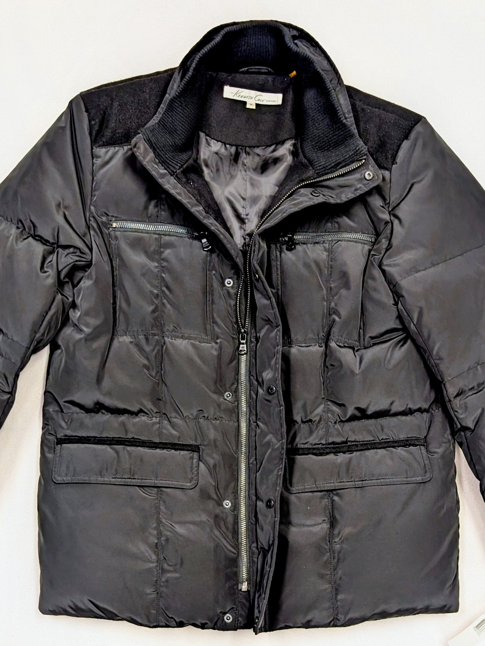 Kenneth Cole New York Men's Down Puffer Jacket Black Suede Shoulder NWT M